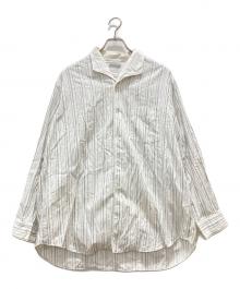 COMME des GARCONS HOMME（コムデギャルソン オム）の古着「90's デザイン襟スキッパー ストライプシャツ」｜ホワイト