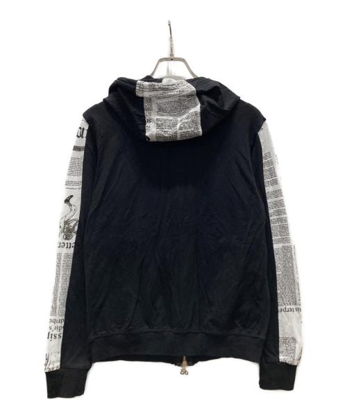 JOHN GALLIANO（ジョンガリアーノ）JOHN GALLIANO (ジョンガリアーノ) ニュースペーパー 切替ジップパーカー ブラック サイズ:Lの古着・服飾アイテム