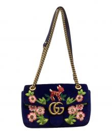 GUCCI（グッチ）の古着「バンビーフラワー刺繍チェーンショルダーバッグ」｜ネイビー