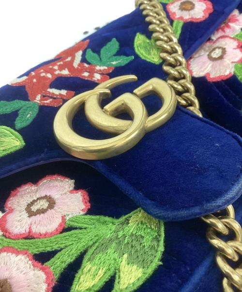 GUCCI（グッチ）GUCCI (グッチ) バンビーフラワー刺繍チェーンショルダーバッグ ネイビーの古着・服飾アイテム