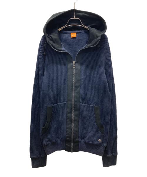 BOSS HUGO BOSS（ボス ヒューゴボス）BOSS HUGO BOSS (ボス ヒューゴボス) 切替ニットジャケット ネイビー サイズ:Lの古着・服飾アイテム