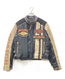 HARLEY-DAVIDSON（ハーレーダビッドソン）の古着「ロゴ袖レザーライダースジャケット」｜ブラック