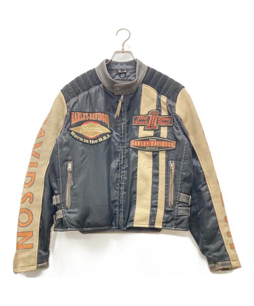 HARLEY-DAVIDSON（ハーレーダビッドソン）HARLEY-DAVIDSON (ハーレーダビッドソン) ロゴ袖レザーライダースジャケット ブラック サイズ:Lの古着・服飾アイテム