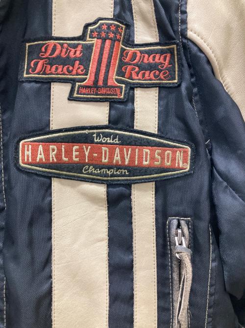 HARLEY-DAVIDSON（ハーレーダビッドソン）HARLEY-DAVIDSON (ハーレーダビッドソン) ロゴ袖レザーライダースジャケット ブラック サイズ:Lの古着・服飾アイテム