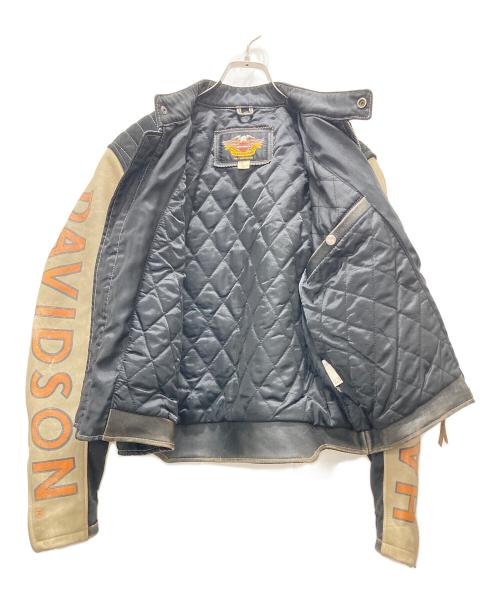 HARLEY-DAVIDSON（ハーレーダビッドソン）HARLEY-DAVIDSON (ハーレーダビッドソン) ロゴ袖レザーライダースジャケット ブラック サイズ:Lの古着・服飾アイテム