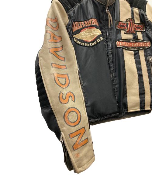 HARLEY-DAVIDSON（ハーレーダビッドソン）HARLEY-DAVIDSON (ハーレーダビッドソン) ロゴ袖レザーライダースジャケット ブラック サイズ:Lの古着・服飾アイテム