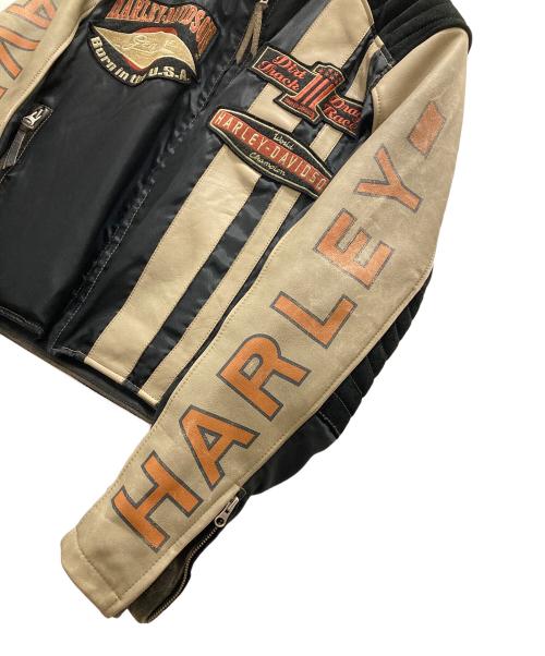 HARLEY-DAVIDSON（ハーレーダビッドソン）HARLEY-DAVIDSON (ハーレーダビッドソン) ロゴ袖レザーライダースジャケット ブラック サイズ:Lの古着・服飾アイテム