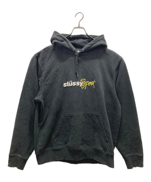 stussy（ステューシー）stussy (ステューシー) ロゴプリントパーカー/Sport Applique ブラック サイズ:Lの古着・服飾アイテム