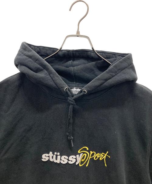 stussy（ステューシー）stussy (ステューシー) ロゴプリントパーカー/Sport Applique ブラック サイズ:Lの古着・服飾アイテム