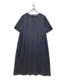 Leilian（レリアン）の古着「プリント半袖ワンピース」｜ネイビー