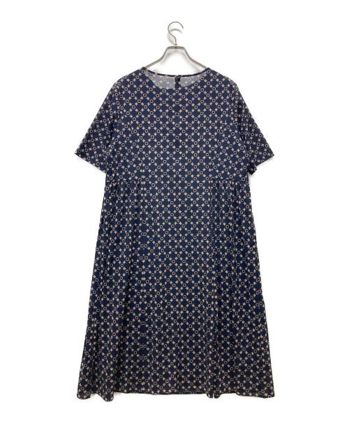 Leilian（レリアン）Leilian (レリアン) プリント半袖ワンピース ネイビー サイズ:17+の古着・服飾アイテム