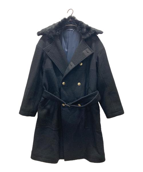 LANVIN en Bleu（ランバンオンブルー）LANVIN en Bleu (ランバンオンブルー) ラビットファー付  ウールロングコート ブラック サイズ:50の古着・服飾アイテム