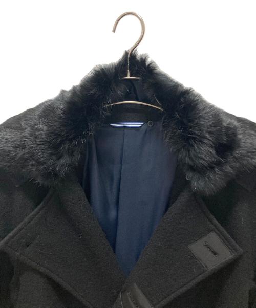 LANVIN en Bleu（ランバンオンブルー）LANVIN en Bleu (ランバンオンブルー) ラビットファー付  ウールロングコート ブラック サイズ:50の古着・服飾アイテム