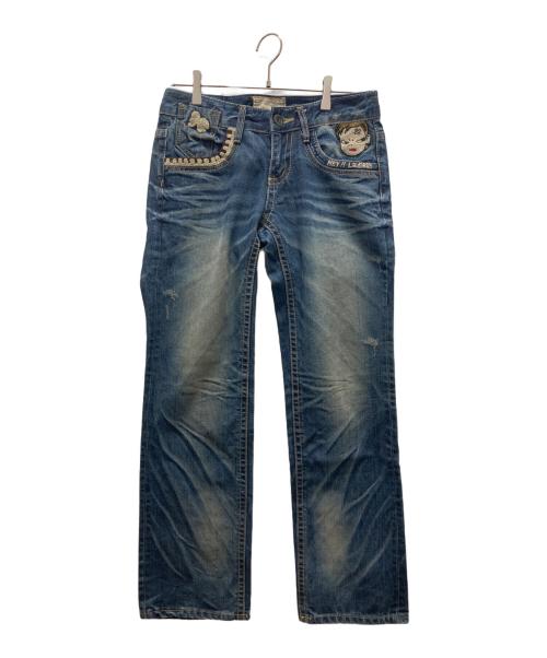LOLITA JEANS（ロリータジーンズ）LOLITA JEANS (ロリータジーンズ) 奈良美智コラボ 刺繍デニムパンツ/Y2K ブルー サイズ:Sの古着・服飾アイテム