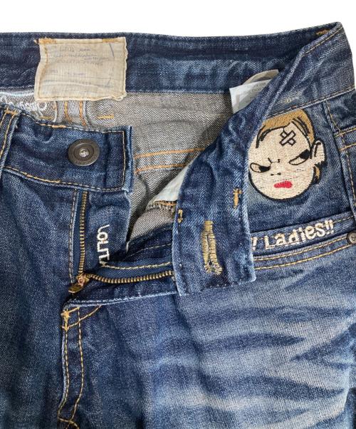 LOLITA JEANS（ロリータジーンズ）LOLITA JEANS (ロリータジーンズ) 奈良美智コラボ 刺繍デニムパンツ/Y2K ブルー サイズ:Sの古着・服飾アイテム