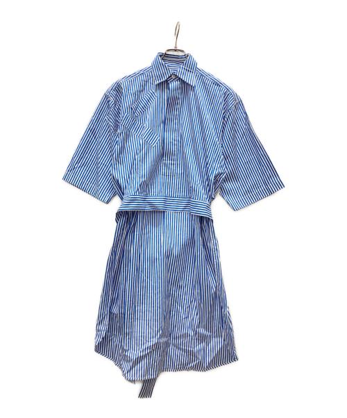 PLAN C（プランシー）Plan C (プランシー) 半袖ストライプワンピース スカイブルー サイズ:Sの古着・服飾アイテム
