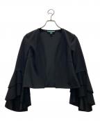 LAUREN RALPH LAURENローレン ラルフ ローレン）の古着「ノーカラー袖フリルジャケット」｜ブラック
