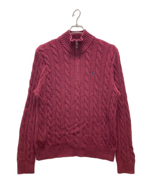POLO RALPH LAUREN（ポロ・ラルフローレン）POLO RALPH LAUREN (ポロ・ラルフローレン) ハーフジップケーブルニット レッド サイズ:Mの古着・服飾アイテム