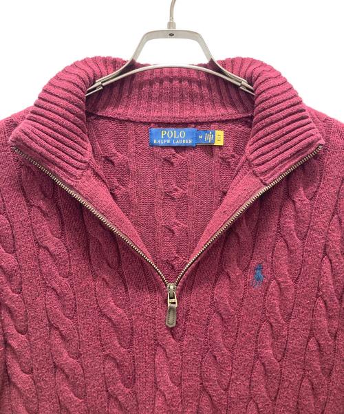 POLO RALPH LAUREN（ポロ・ラルフローレン）POLO RALPH LAUREN (ポロ・ラルフローレン) ハーフジップケーブルニット レッド サイズ:Mの古着・服飾アイテム
