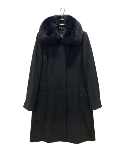 23区（ニジュウサンク）23区 (ニジュウサンク) フォックスファーカシミヤコート ブラック サイズ:38の古着・服飾アイテム