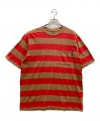 stussyステューシー）の古着「ボーダーポケットTシャツ/Classic Stripe Crew Neck T-Shirt」｜レッド×ブラウン