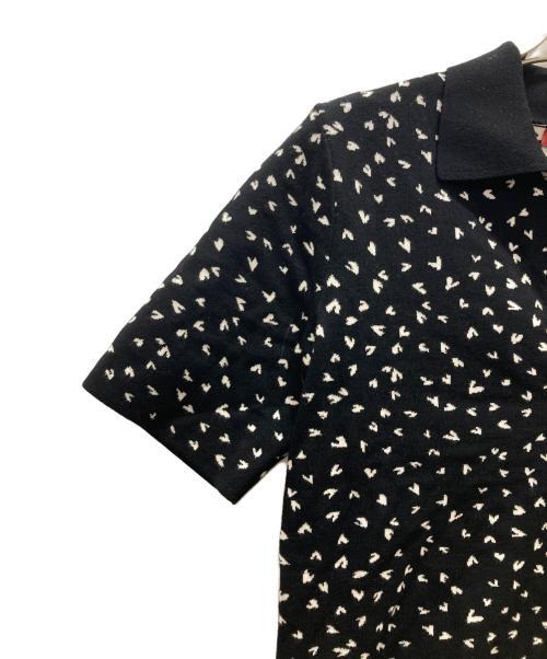 Max Mara Studio（マックスマーラ ストゥディオ）MAX MARA STUDIO (マックスマーラ ストゥディオ) 総柄スキッパー半袖ニット ブラック サイズ:Mの古着・服飾アイテム