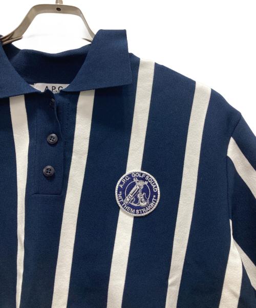 A.P.C.（アーペーセー）A.P.C. (アーペーセー) ニットポロシャツ ネイビー×ホワイト サイズ:Sの古着・服飾アイテム