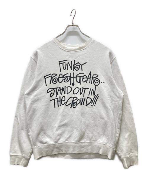stussy（ステューシー）stussy (ステューシー) プリントスウェット/ funky fresh gear ホワイト サイズ:Mの古着・服飾アイテム