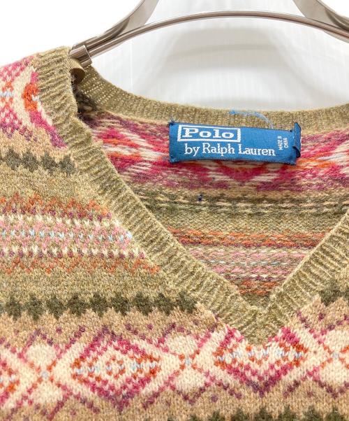 POLO RALPH LAUREN（ポロ・ラルフローレン）POLO RALPH LAUREN (ポロ・ラルフローレン) 総柄Vネックニット ブラウン サイズ:LLの古着・服飾アイテム