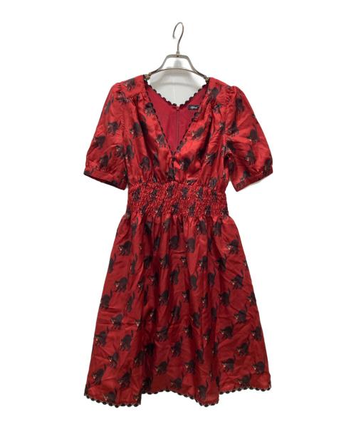 Hysteric Glamour（ヒステリックグラマー）Hysteric Glamour (ヒステリックグラマー) 猫柄シルクワンピース レッド サイズ:Fの古着・服飾アイテム