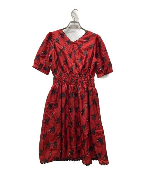 Hysteric Glamour（ヒステリックグラマー）Hysteric Glamour (ヒステリックグラマー) 猫柄シルクワンピース レッド サイズ:Fの古着・服飾アイテム