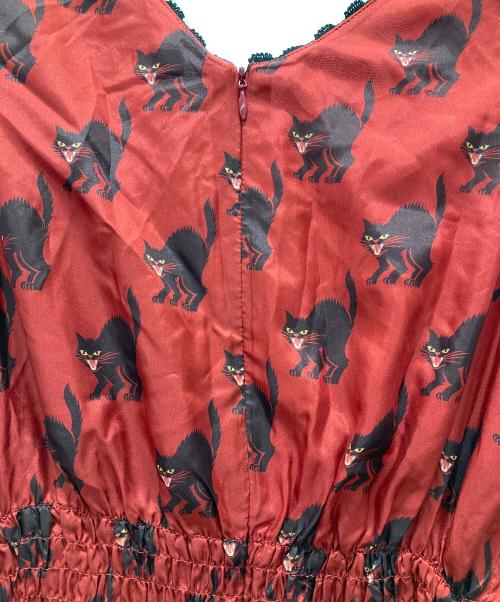 Hysteric Glamour（ヒステリックグラマー）Hysteric Glamour (ヒステリックグラマー) 猫柄シルクワンピース レッド サイズ:Fの古着・服飾アイテム