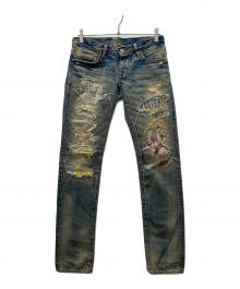 Hysteric Glamour（ヒステリックグラマー）の古着「CPR加工 リペア スタッズ デニム パンツ」｜インディゴ