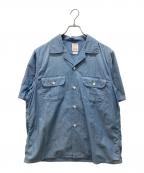 VISVIMビズビム）の古着「KEESEY SHIRT S/S/バックロゴプリント半袖シャツ」｜スカイブルー