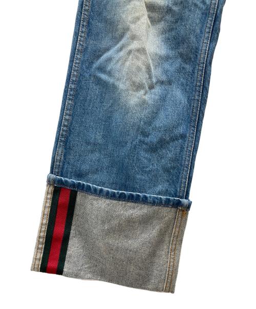 GUCCI（グッチ）GUCCI (グッチ) フラワー刺繍ロールアップデニム インディゴ サイズ:30の古着・服飾アイテム