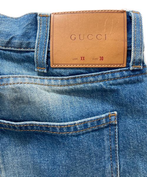 GUCCI（グッチ）GUCCI (グッチ) フラワー刺繍ロールアップデニム インディゴ サイズ:30の古着・服飾アイテム