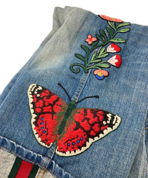 GUCCI（グッチ）GUCCI (グッチ) フラワー刺繍ロールアップデニム インディゴ サイズ:30の古着・服飾アイテム