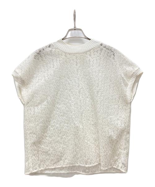 BALLSEY（ボールジィ）BALLSEY (ボールジィ) チュールエンブロイダリー フレンチスリーブブラウス ホワイト サイズ:Sの古着・服飾アイテム