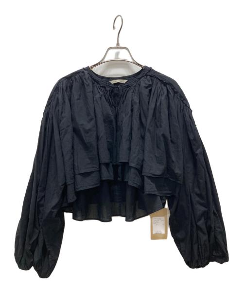 Curensology（カレンソロジー）Curensology (カレンソロジー) ショートギャザーブラウス ネイビー サイズ:F 未使用品の古着・服飾アイテム