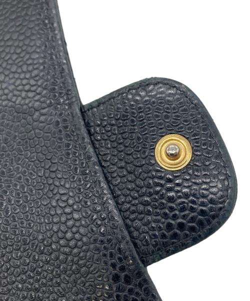 CHANEL（シャネル）CHANEL (シャネル) キャビアスキン 3つ折りフラップ長財布 ブラックの古着・服飾アイテム