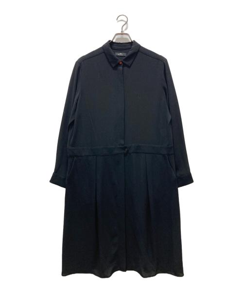 PS Paul Smith（ＰＳポールスミス）PS Paul Smith (ＰＳポールスミス) 袖口フラワー柄転写プリント シャツワンピース ブラック サイズ:46Lの古着・服飾アイテム