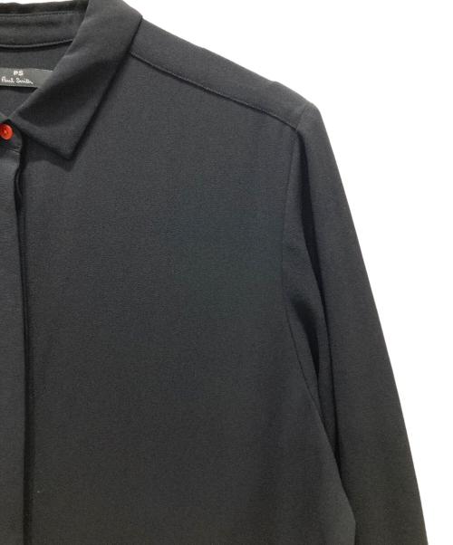 PS Paul Smith（ＰＳポールスミス）PS Paul Smith (ＰＳポールスミス) 袖口フラワー柄転写プリント シャツワンピース ブラック サイズ:46Lの古着・服飾アイテム