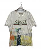 GUCCIグッチ）の古着「タイダイロゴプリントTシャツ」｜ホワイト