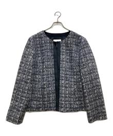 Leilian（レリアン）の古着「ノーカラーツイードジャケット」｜ブラック