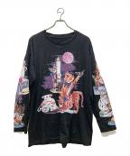 MM6 Maison Margielaエムエムシックスメゾンマルジェラ）の古着「キャットプリントロングスリーブカットソー」｜ブラック