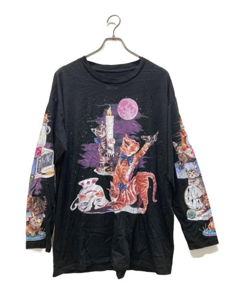MM6 Maison Margiela（エムエムシックスメゾンマルジェラ）MM6 Maison Margiela (エムエムシックスメゾンマルジェラ) キャットプリントロングスリーブカットソー ブラック サイズ:Lの古着・服飾アイテム