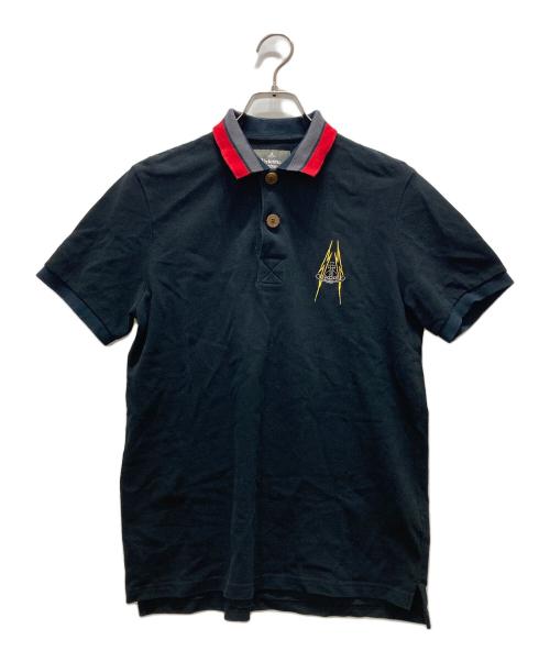 Vivienne Westwood man（ヴィヴィアン ウェストウッド マン）Vivienne Westwood man (ヴィヴィアン ウェストウッド マン) ラインオーブ刺繍ライトニング ポロシャツ ブラック サイズ:44の古着・服飾アイテム