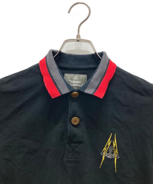 Vivienne Westwood man（ヴィヴィアン ウェストウッド マン）Vivienne Westwood man (ヴィヴィアン ウェストウッド マン) ラインオーブ刺繍ライトニング ポロシャツ ブラック サイズ:44の古着・服飾アイテム