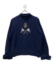 POLO RALPH LAUREN（ポロ・ラルフローレン）の古着「刺繍ハイネックニット」｜ネイビー