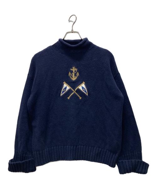 POLO RALPH LAUREN（ポロ・ラルフローレン）POLO RALPH LAUREN (ポロ・ラルフローレン) 刺繍ハイネックニット ネイビー サイズ:SPの古着・服飾アイテム
